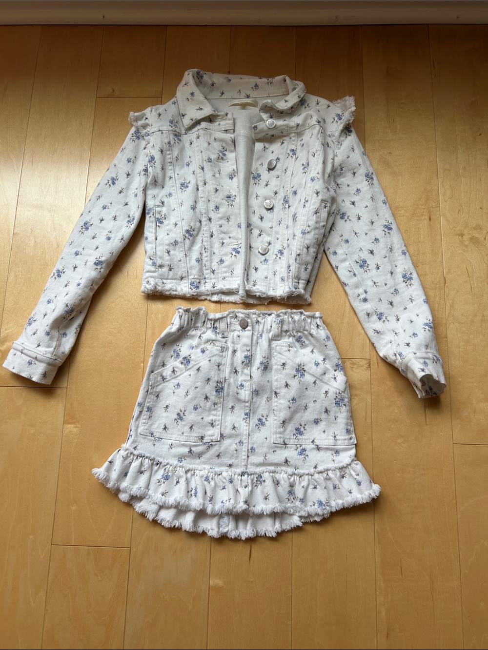 Love Shack Fancy 2-Piece Floral Denim Set - White with Blue Floral
